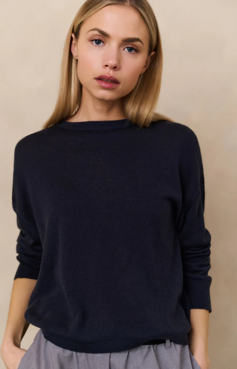Yaya 01-000487-508 Textured knitted sweater blue