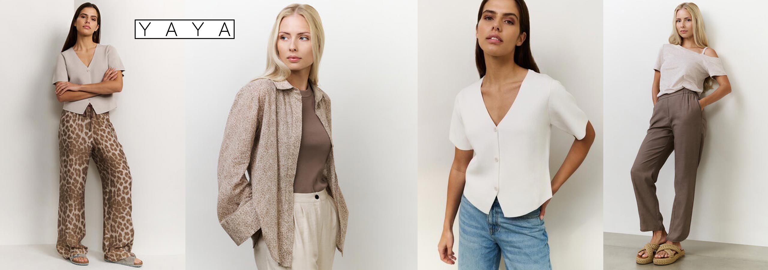 Four women modeling outfits with 'YAYA' brand name displayed.