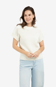 Yaya 01-000571 Knitted top woven shoulder details ecru
