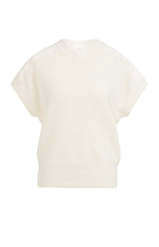 Yaya 01-000571 Knitted top woven shoulder details ecru