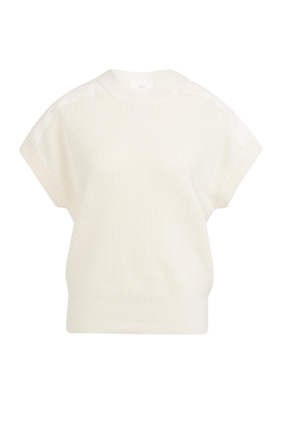 Yaya 01-000571 Knitted top woven shoulder details ecru