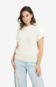 Yaya 01-000571 Knitted top woven shoulder details ecru