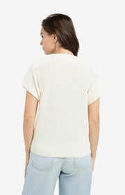Yaya 01-000571 Knitted top woven shoulder details ecru
