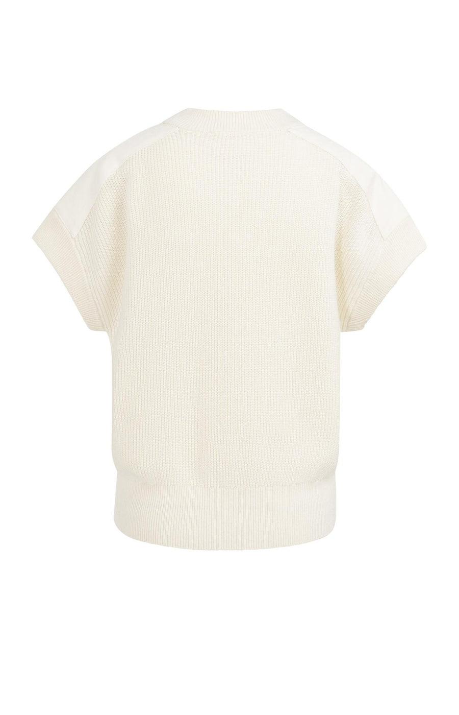 Yaya 01-000571 Knitted top woven shoulder details ecru