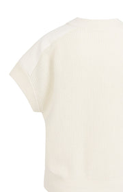 Yaya 01-000571 Knitted top woven shoulder details ecru
