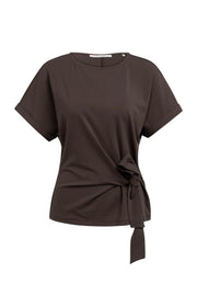 Yaya 01-709093 Top with round neck knot tie brown
