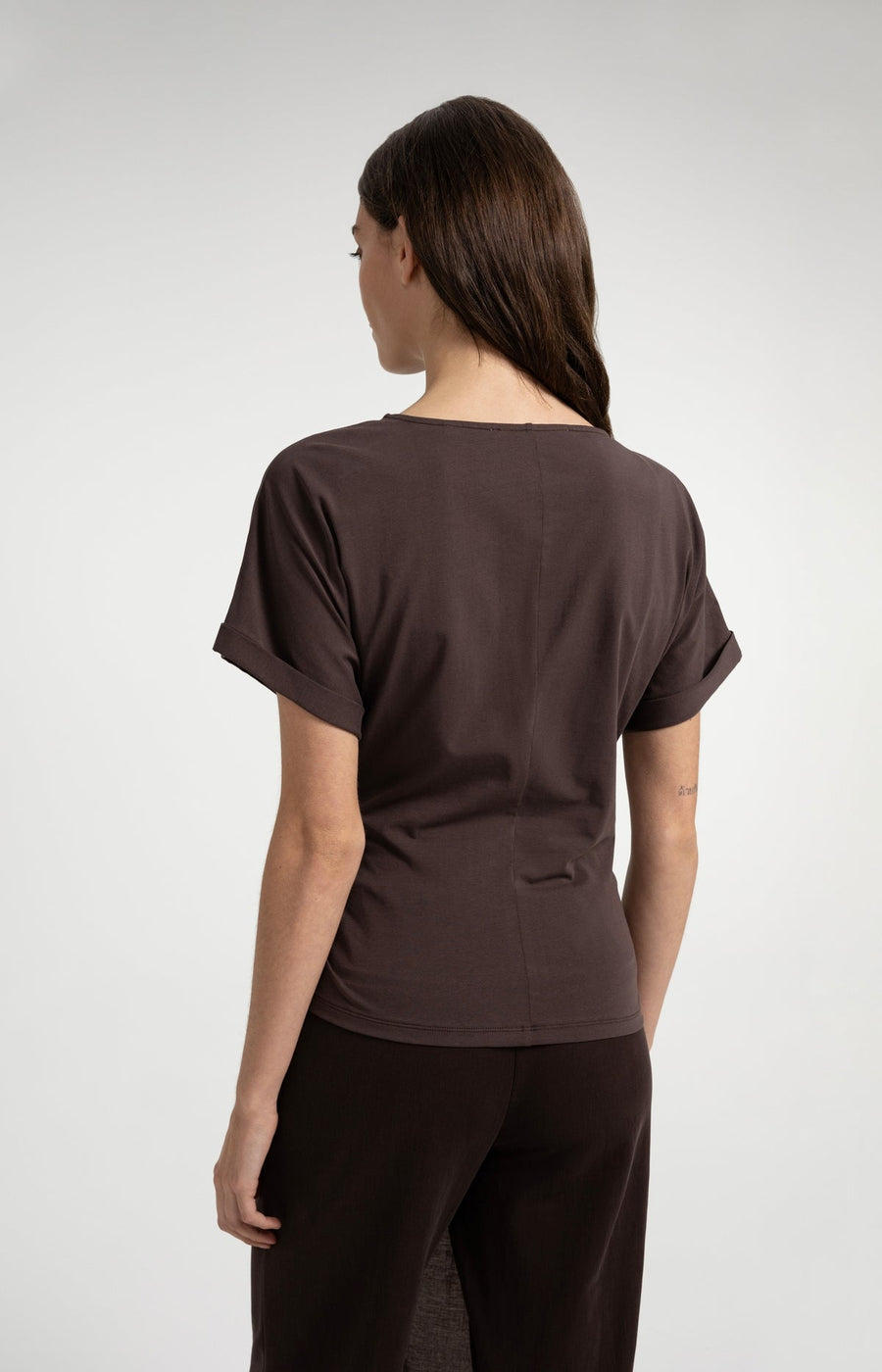 Yaya 01-709093 Top with round neck knot tie brown