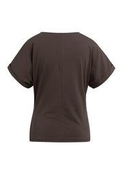 Yaya 01-709093 Top with round neck knot tie brown