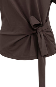 Yaya 01-709093 Top with round neck knot tie brown