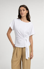 Yaya 01-709093 Top with round neck knot tie white  Smal