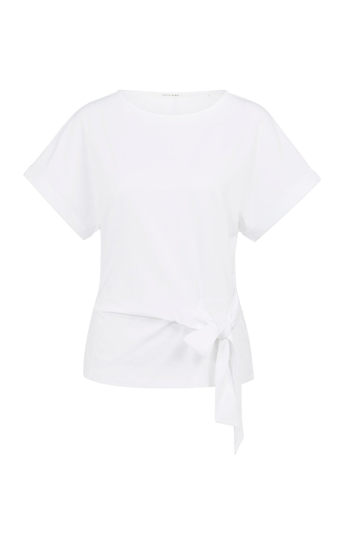 Yaya 01-709093 Top with round neck knot tie white  Smal