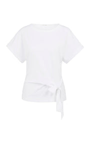 Yaya 01-709093 Top with round neck knot tie white  Smal