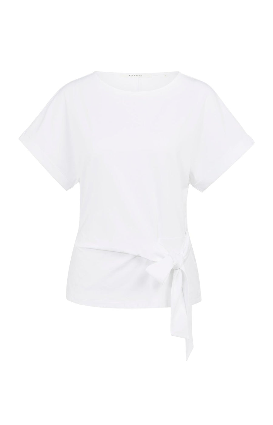 Yaya 01-709093 Top with round neck knot tie white  Smal