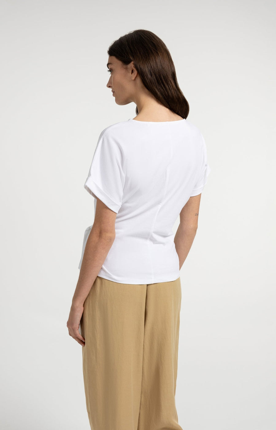 Yaya 01-709093 Top with round neck knot tie white  Smal