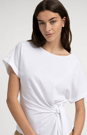 Yaya 01-709093 Top with round neck knot tie white  Smal