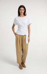 Yaya 01-709093 Top with round neck knot tie white  Smal