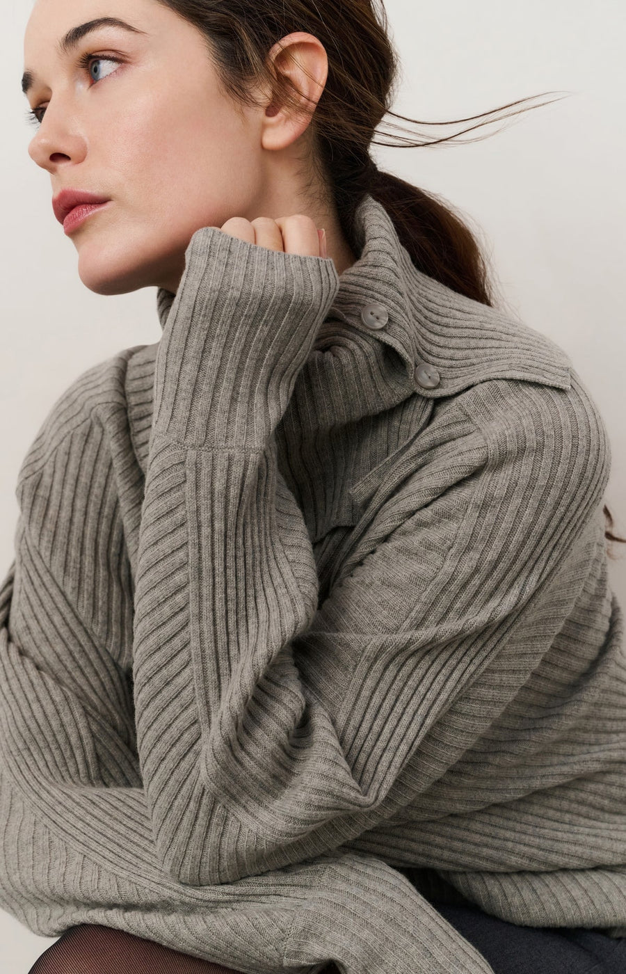 Yaya 01-000506 batwing sweater with collar