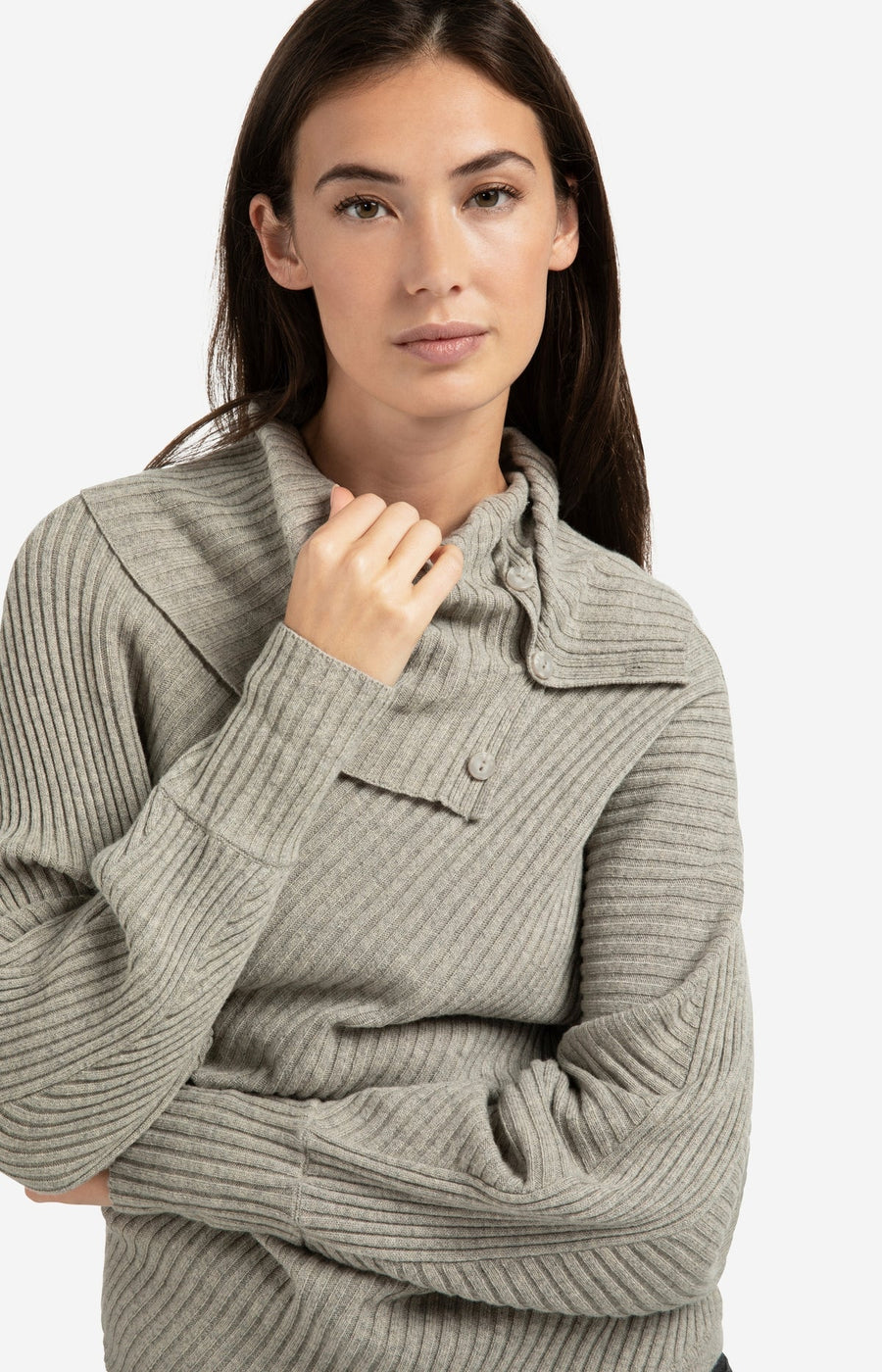 Yaya 01-000506 batwing sweater with collar