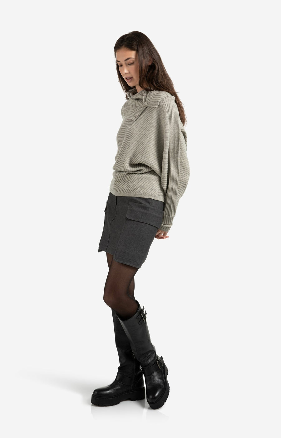 Yaya 01-000506 batwing sweater with collar