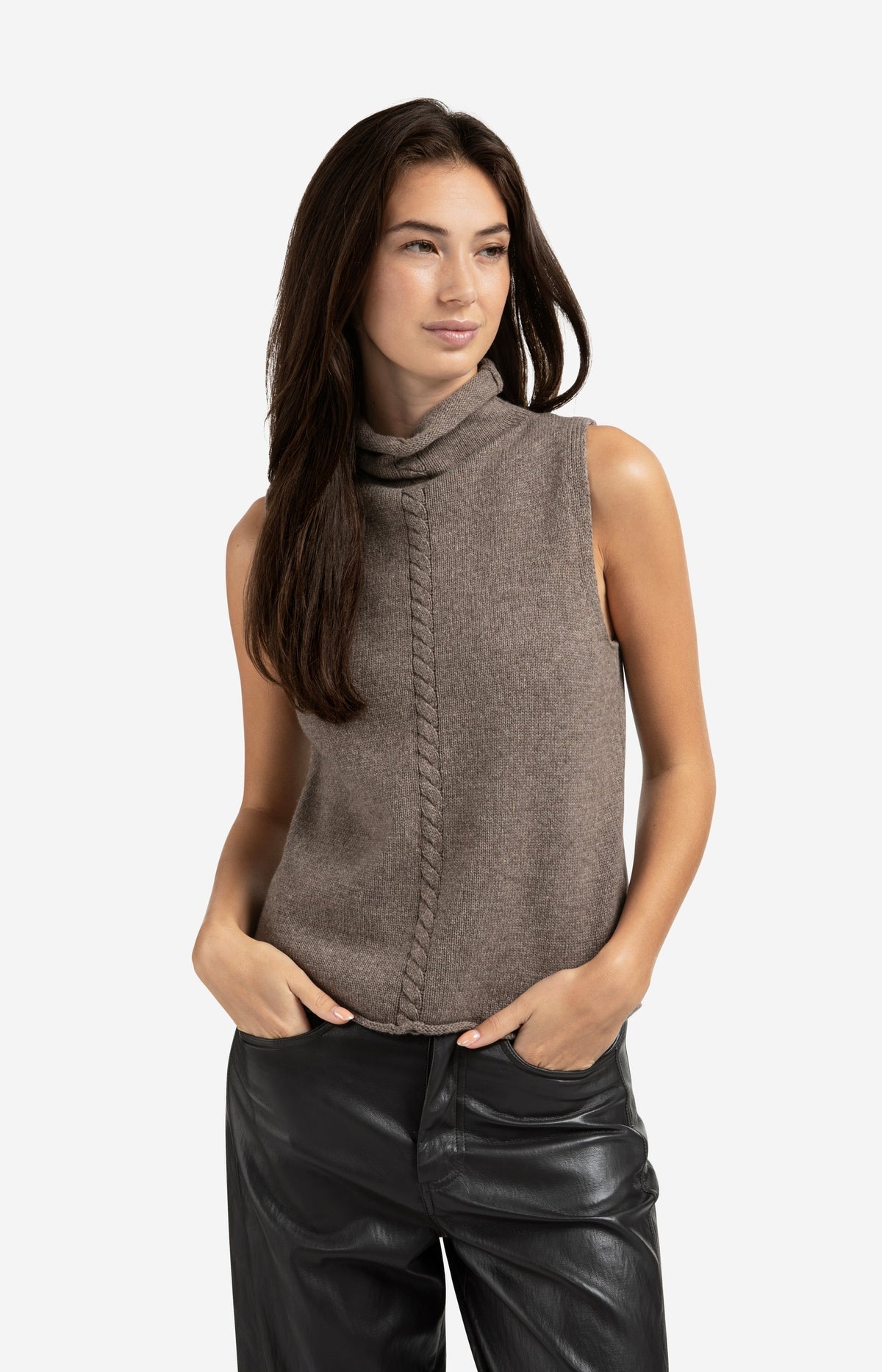 Yaya 01-000492 Cable high neck sleeveless sweater