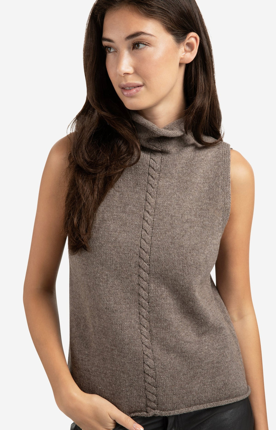 Yaya 01-000492 Cable high neck sleeveless sweater