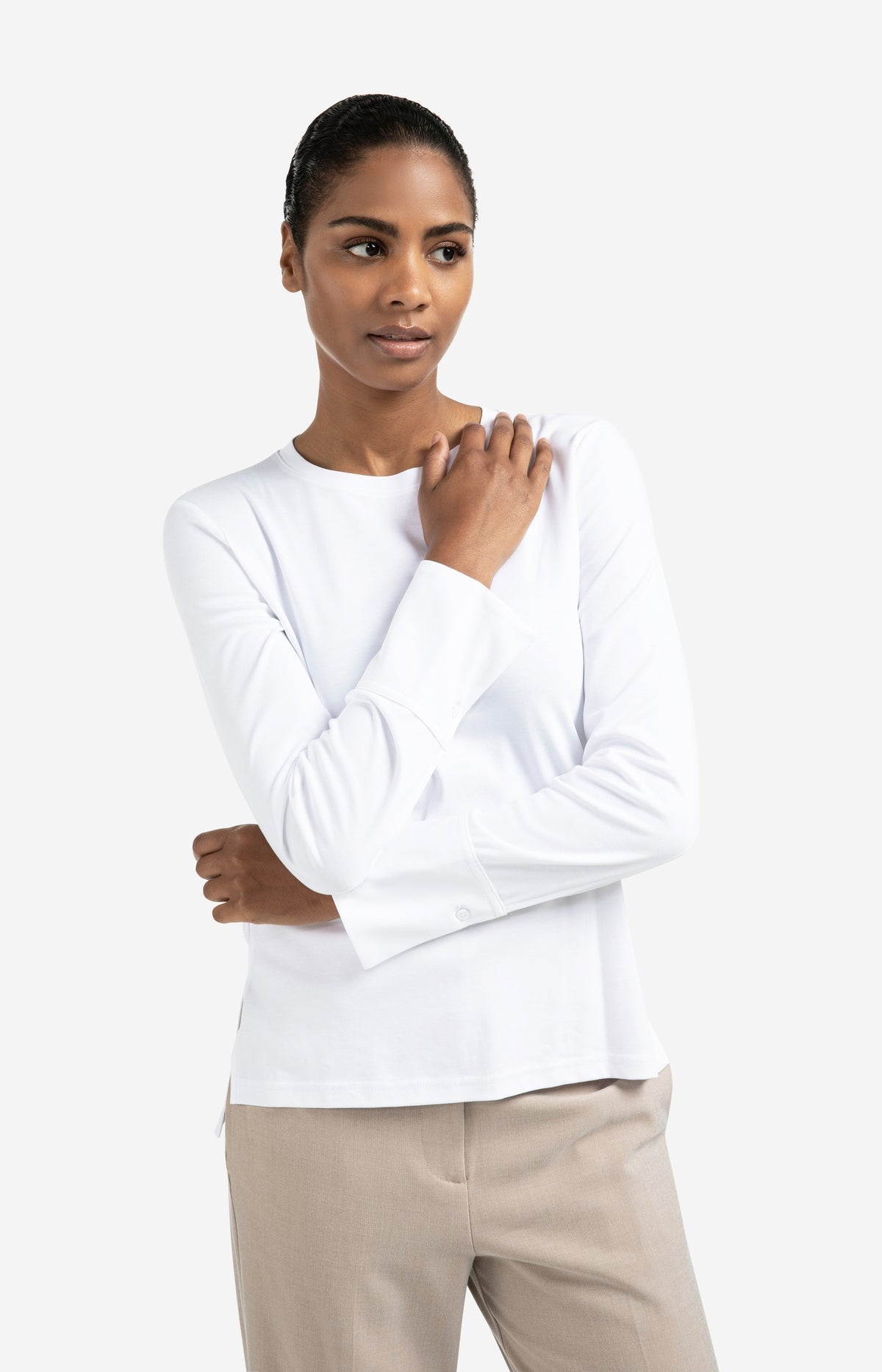 Yaya 01-709321 long sleeve jersey top with woven cuffs