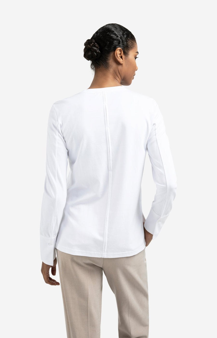 Yaya 01-709321 long sleeve jersey top with woven cuffs