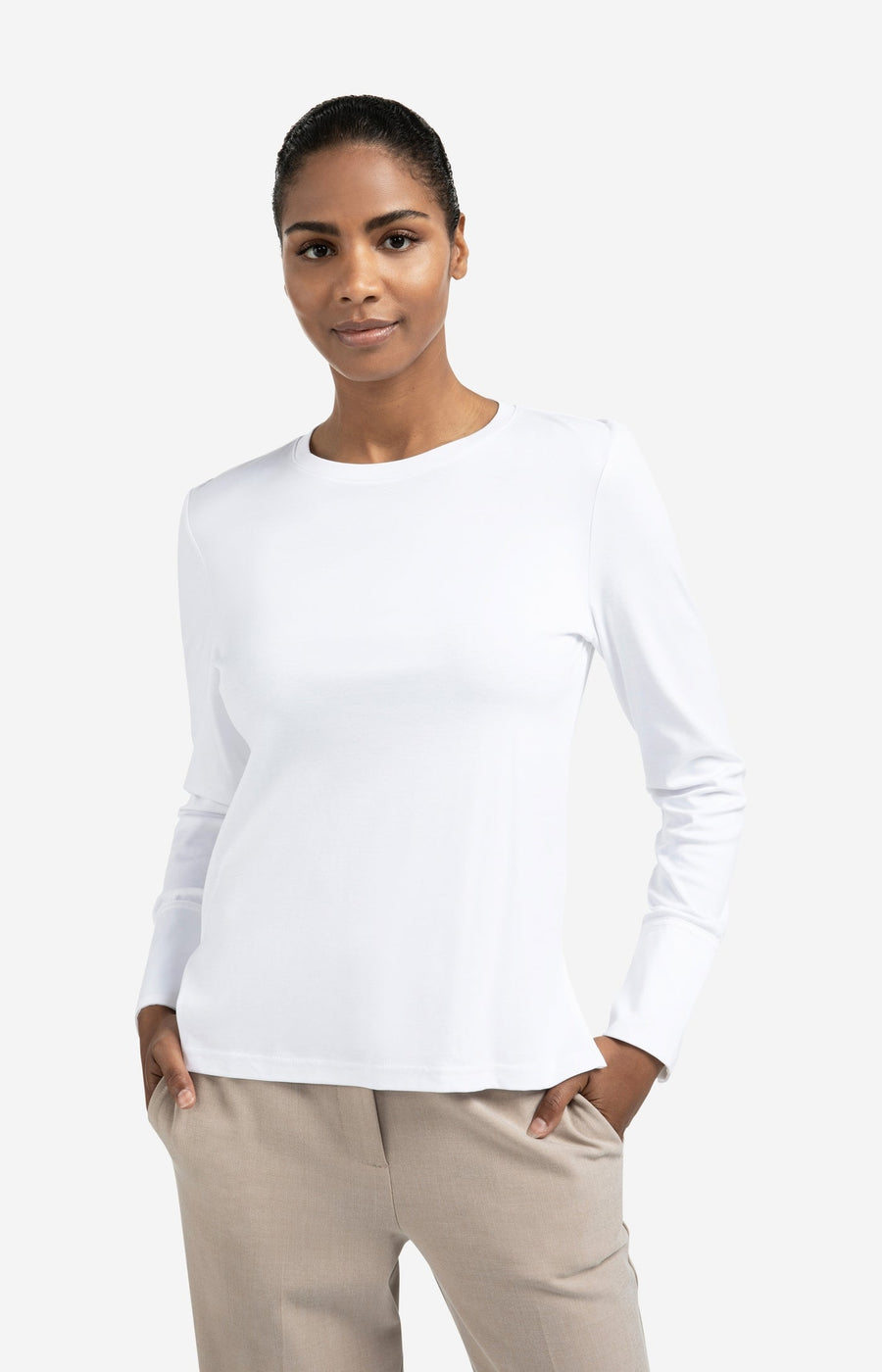 Yaya 01-709321 long sleeve jersey top with woven cuffs
