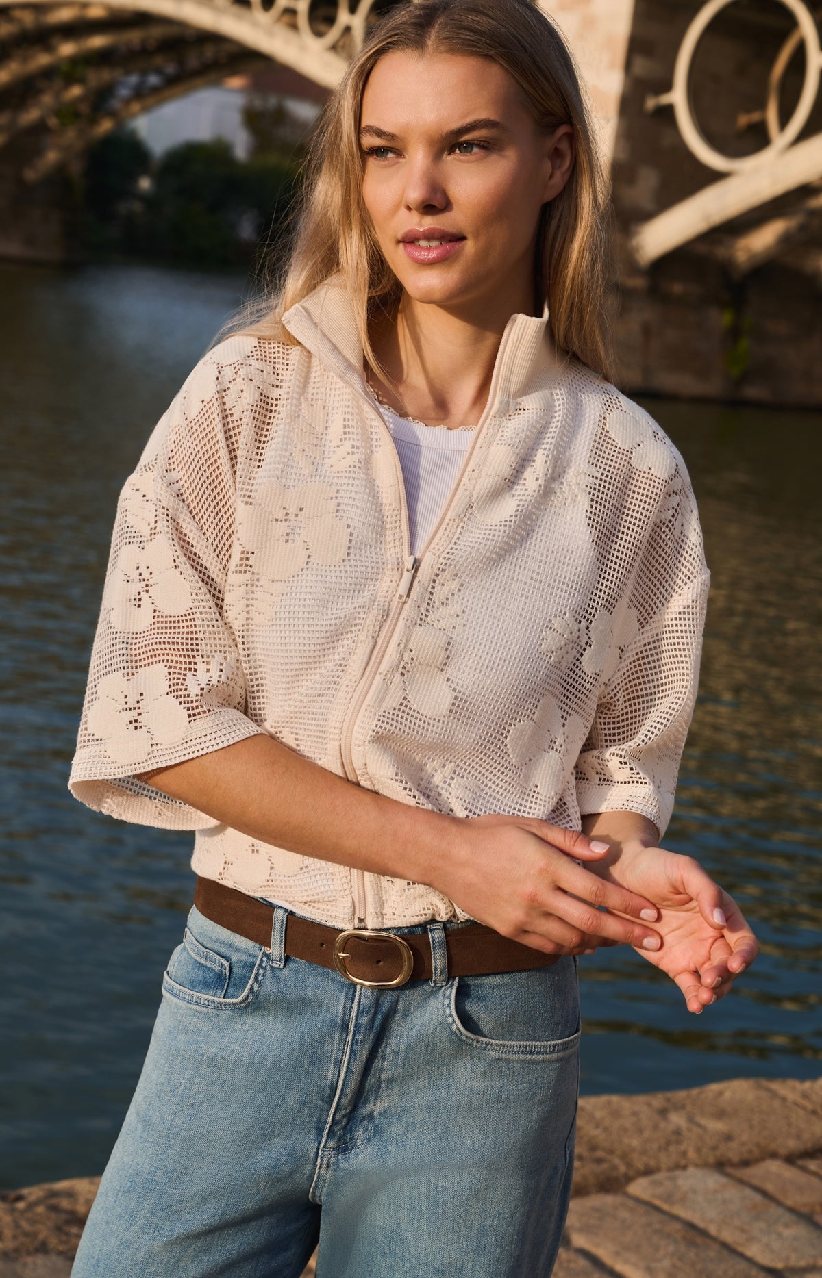 Yaya 01-201234 Crochet jacket beige