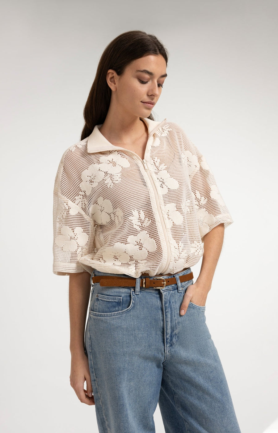 Yaya 01-201234 Crochet jacket beige