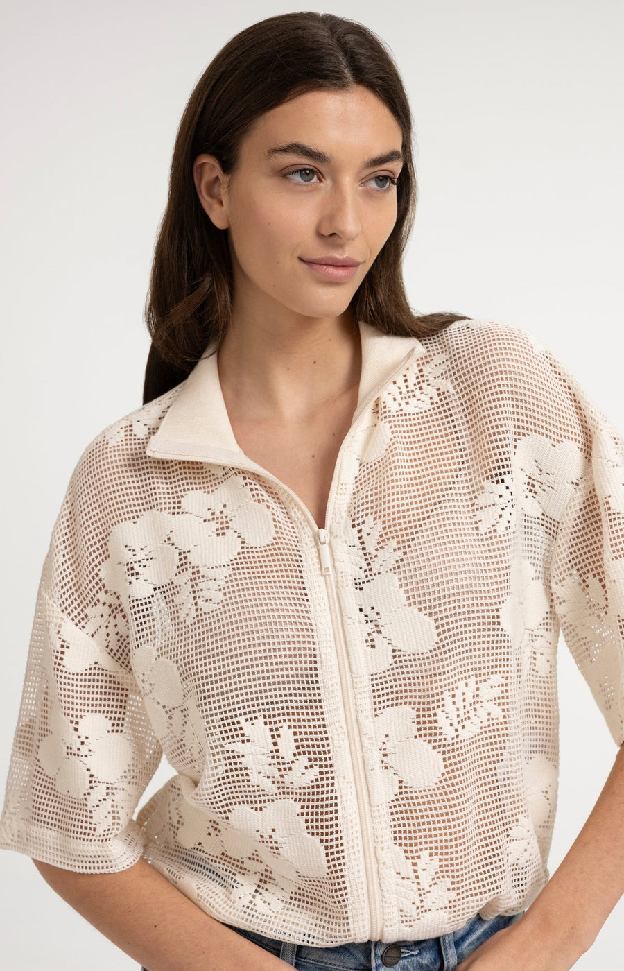 Yaya 01-201234 Crochet jacket beige