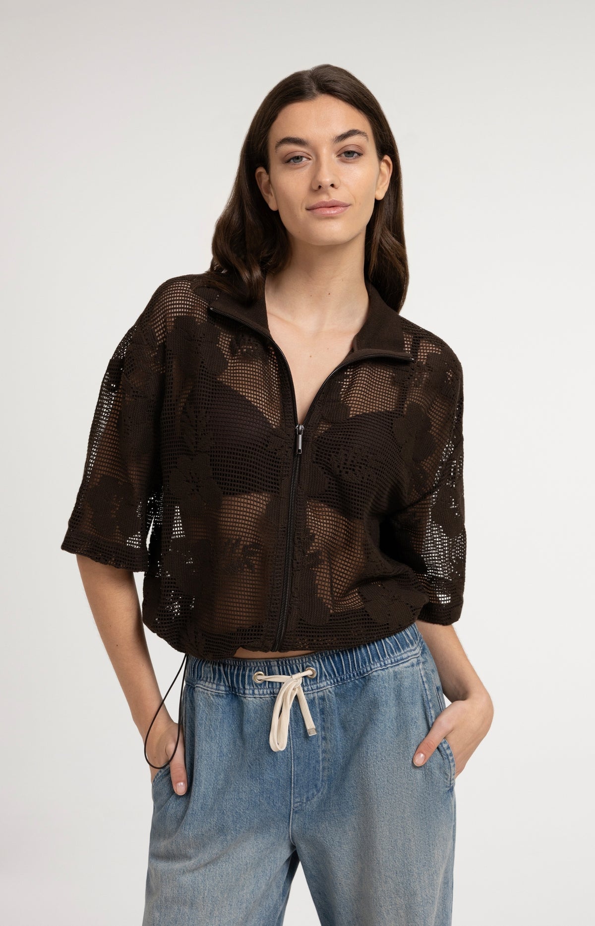 Yaya 01-201234 Crochet jacket brown