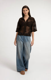 Yaya 01-201234 Crochet jacket brown