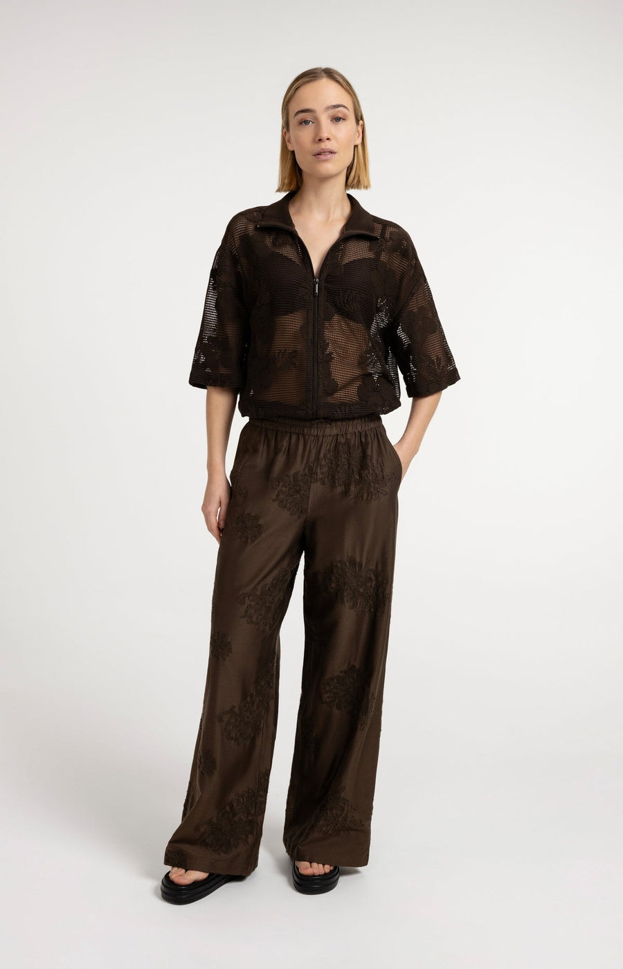 Yaya 01-201234 Crochet jacket brown