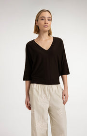 Yaya 01-000609 V neck sweater brown