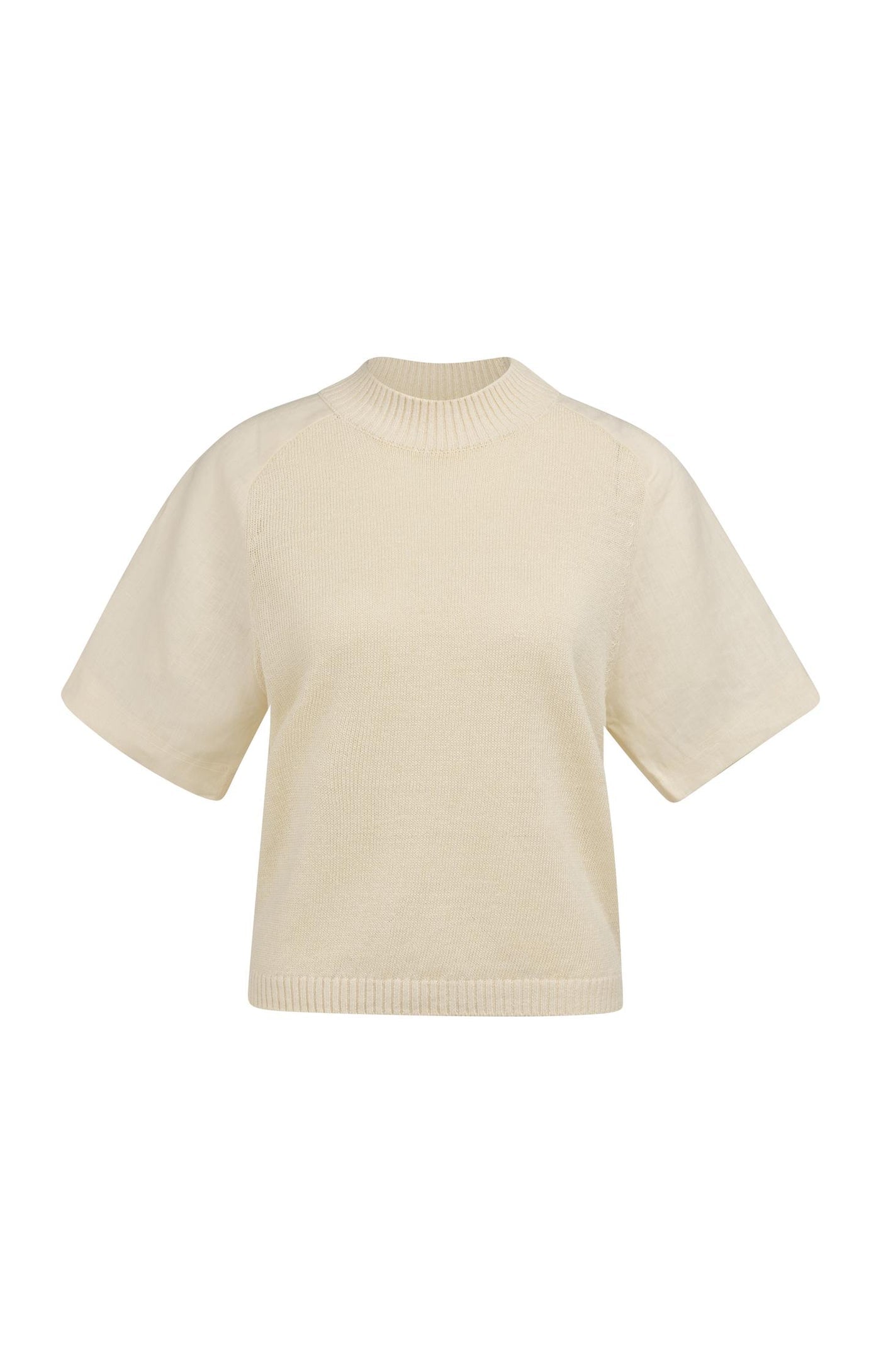 Yaya 01-000605 Knitted top with short sleeves beige