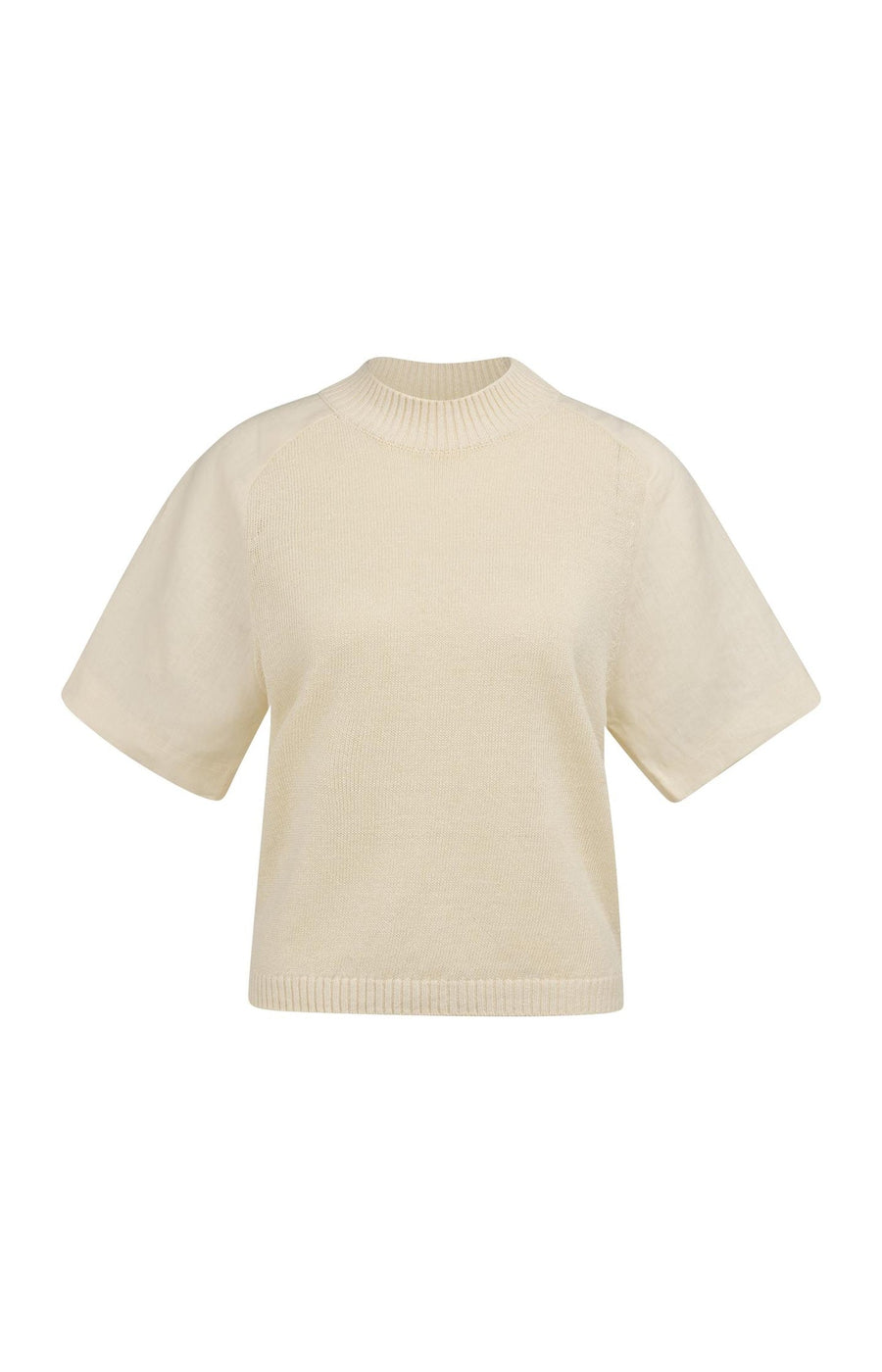 Yaya 01-000605 Knitted top with short sleeves beige