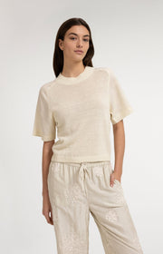 Yaya 01-000605 Knitted top with short sleeves beige