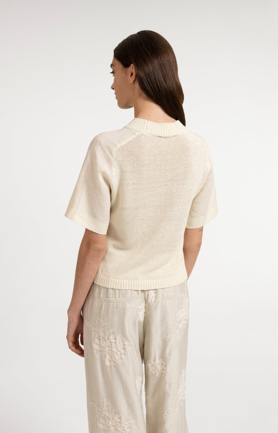 Yaya 01-000605 Knitted top with short sleeves beige