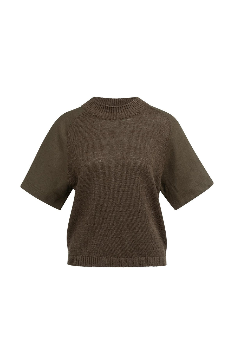 Yaya 01-000605 Knitted top with short sleeves brown  Sm