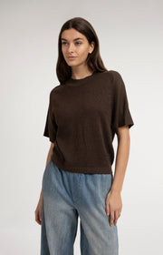 Yaya 01-000605 Knitted top with short sleeves brown  Sm