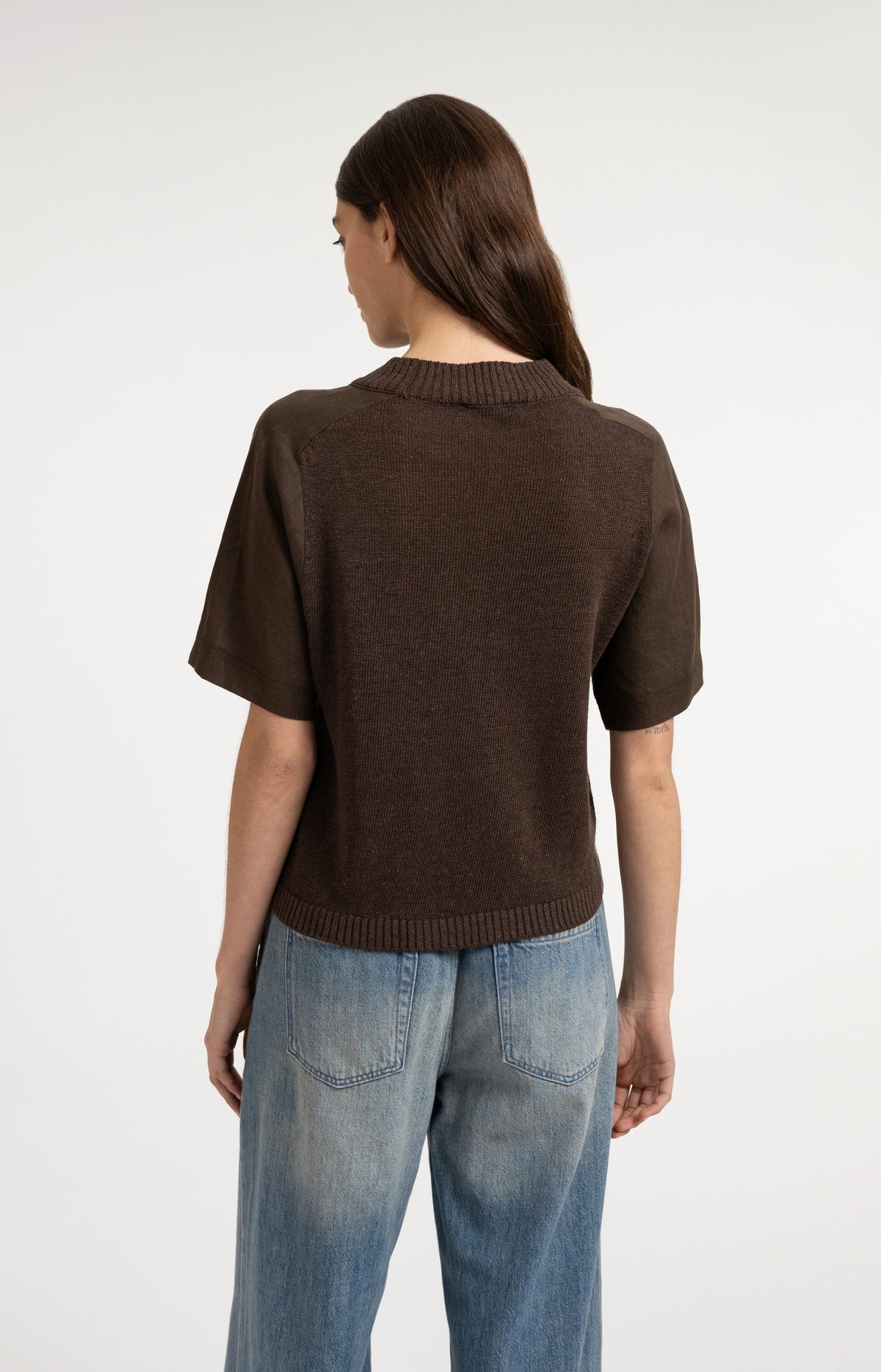 Yaya 01-000605 Knitted top with short sleeves brown  Sm
