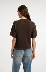 Yaya 01-000605 Knitted top with short sleeves brown  Sm