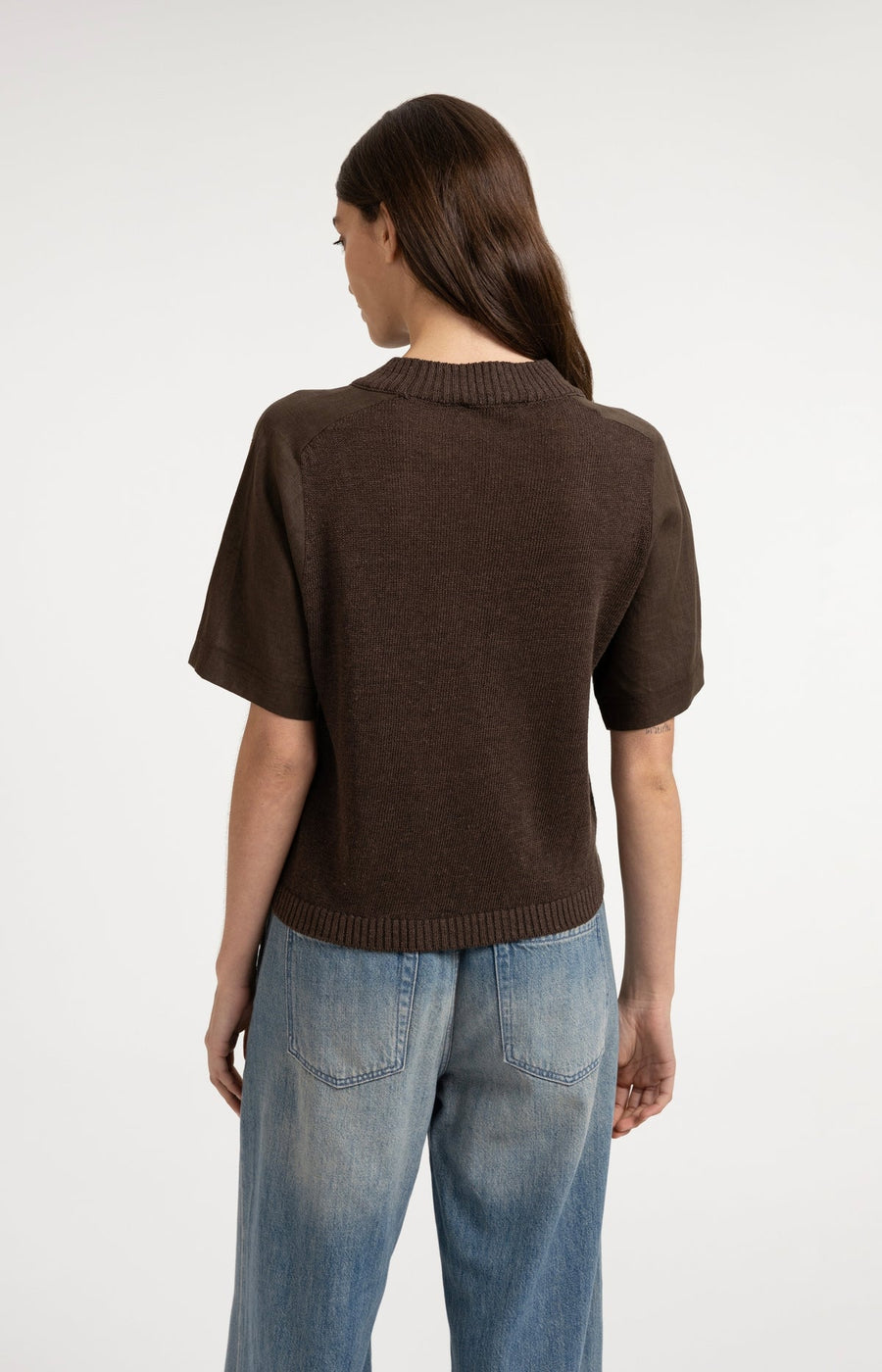 Yaya 01-000605 Knitted top with short sleeves brown  Sm