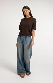 Yaya 01-000605 Knitted top with short sleeves brown  Sm