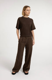 Yaya 01-000605 Knitted top with short sleeves brown  Sm