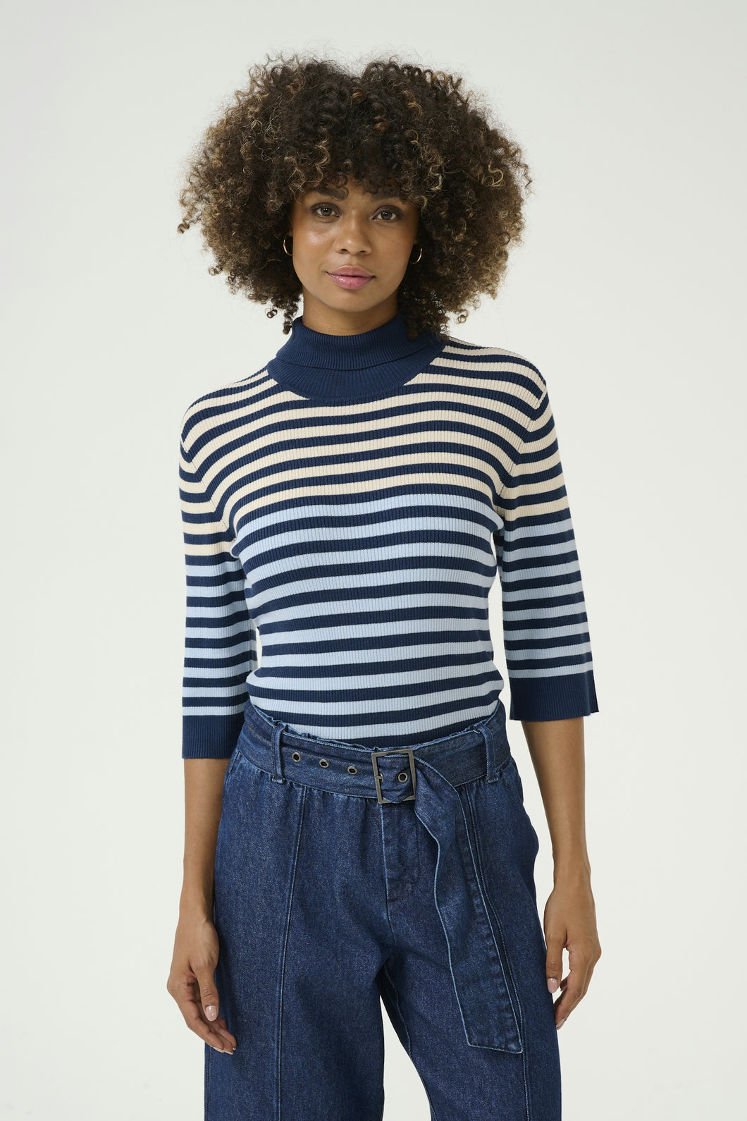 CULTURE CUannemette rib turtleneck blue