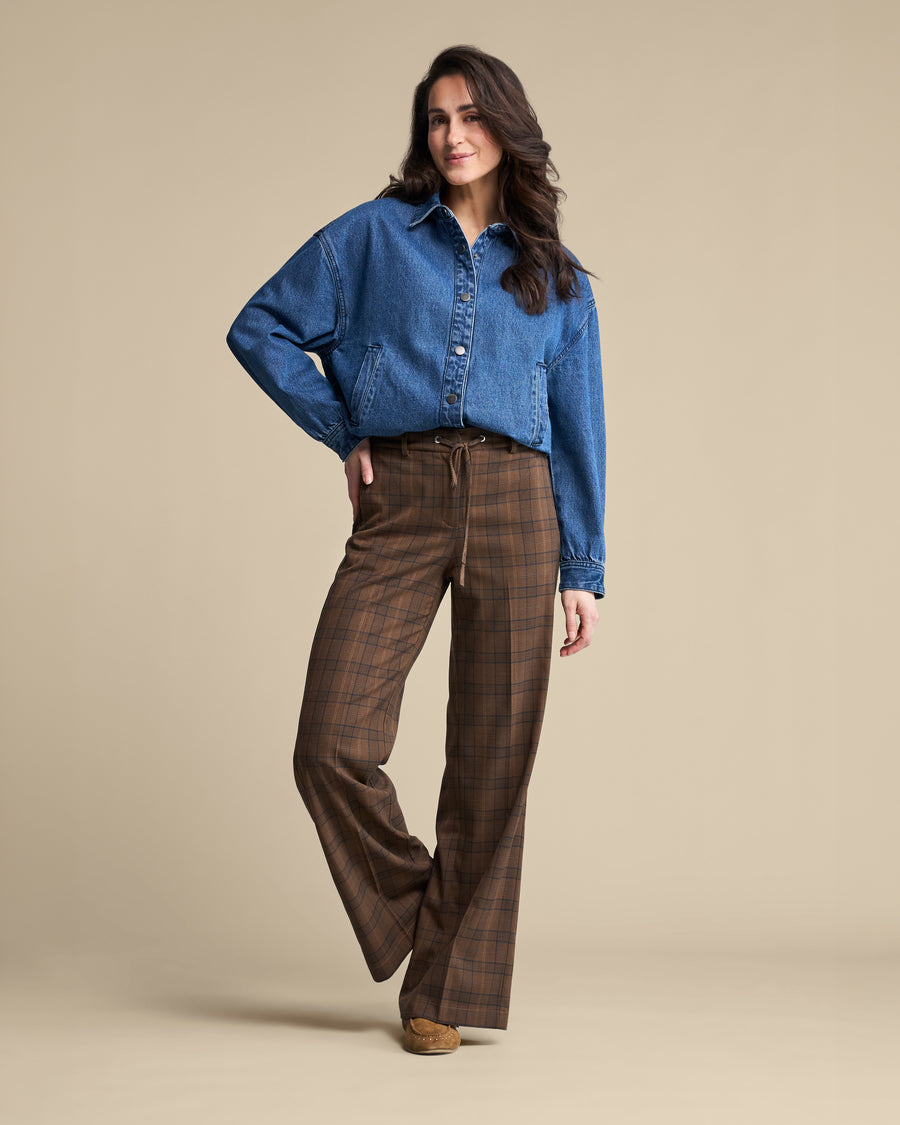 Red Button SRB5171 claudette multi check highrise pant brown