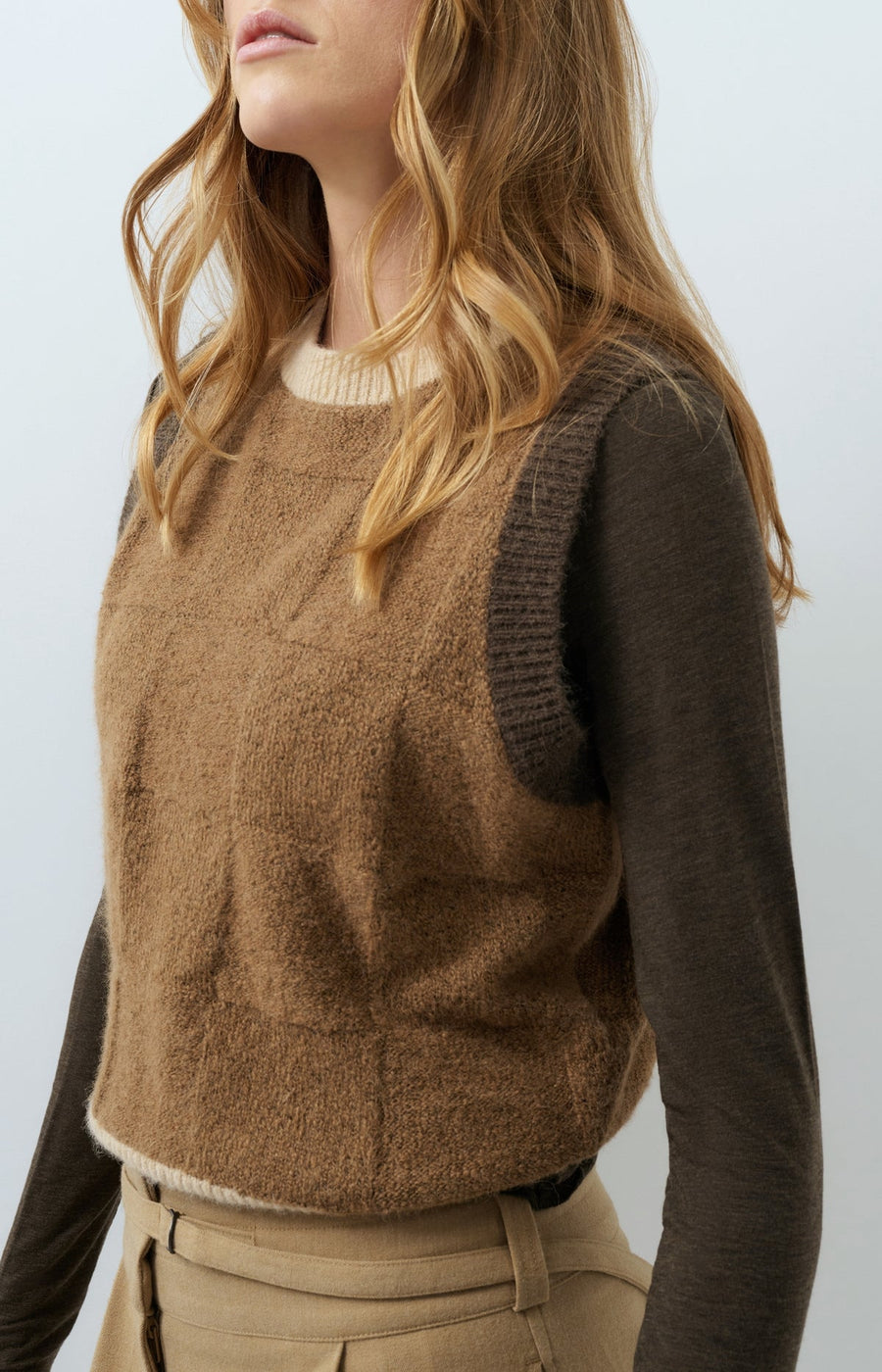 Yaya 01-000634 Soft knitted spencer brown