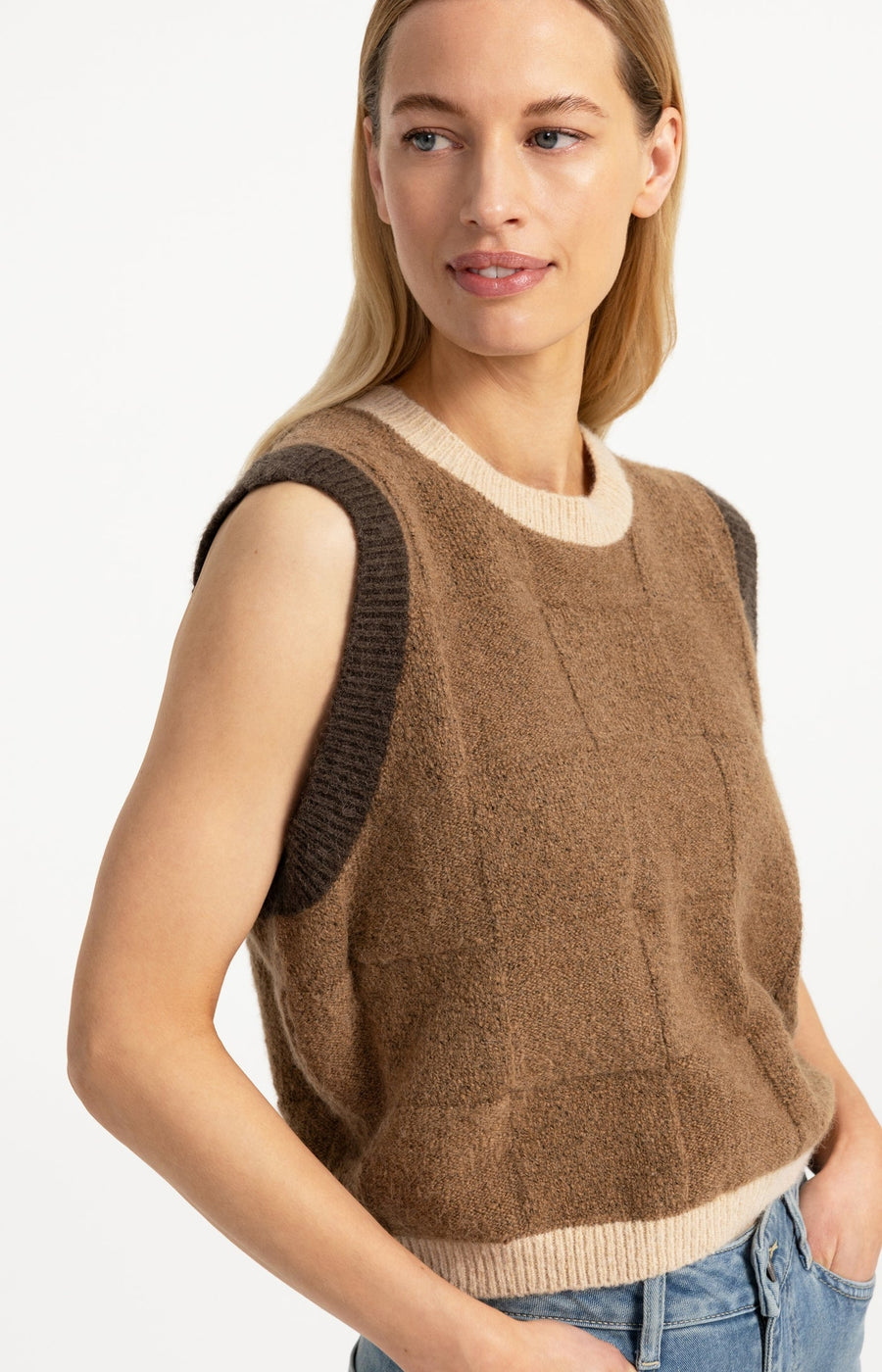 Yaya 01-000634 Soft knitted spencer brown